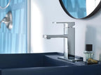 Moen Revyl Chrome One-Handle Single Hole Modern Bathroom Sink Faucet with Optional Deckplate and Spring Loaded Drain Assembly, 84771