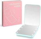 wobsion Small Mirror with Lights,LED Compact Makeup Mirror,1x/3x Mini Travel Mirror with Magnification,Portable Hand Held Mirror for Purse,Pocket,Gifts for Girls,Cyan