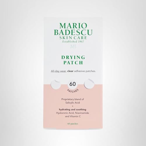 Mario Badescu Drying Patch Blemish Covering, Invisible Spot Treatment, Absorbing All Day Polymer Adhesion with Vitamin C, Vegan & Cruelty Free, Strong Hold (60 Patches, 12mm), Clear