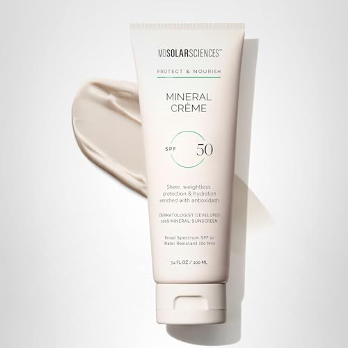 MDSolarSciences Mineral Crème Sunscreen SPF 50 | Water-Resistant, Broad Spectrum UV Protection | Zinc Oxide Formula with Antioxidants | No White Cast, Sheer Matte Finish for All Skin Types (3.4 Fl Oz)