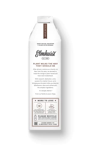 Elmhurst 1925 Milked Oats Vegan Chocolate Oat Milk, Plant-Based, 32 Ounce (Pack of 6)