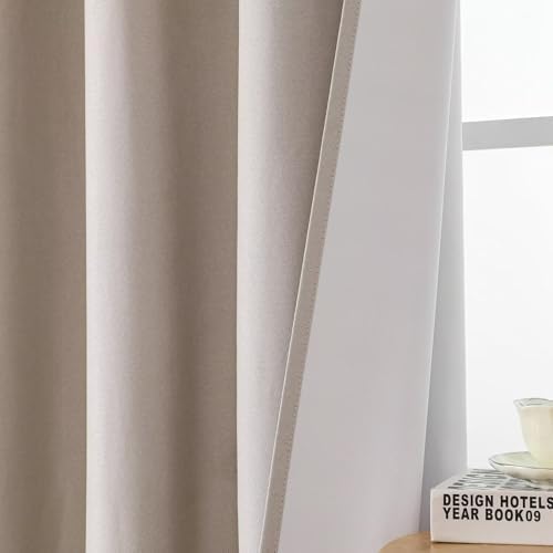Joydeco Linen Blackout Curtains for Bedroom Grommet Heavy Duty Living Room Drape Thermal Insulated Noise Reduce Cancelling Curtain 1 Panel Custom Size Natural