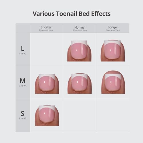 BTArtbox Press On Toenails - Lamp-Curable Real Square French Tip Toe Nail Press Ons with Glue for Women, Semi-Transparent Fake Toe Nail Tips in 15 Sizes - 30 Toenails Kit, Alabaster