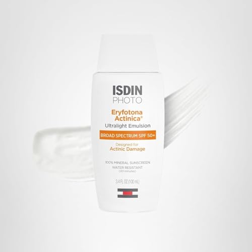 ISDIN Eryfotona Actinica Zinc Oxide sunscreen with 100% mineral UV filter Broad Spectrum SPF 50+, No White Cast, Suitable for Sensitive Skin, 3.4 Fl Oz