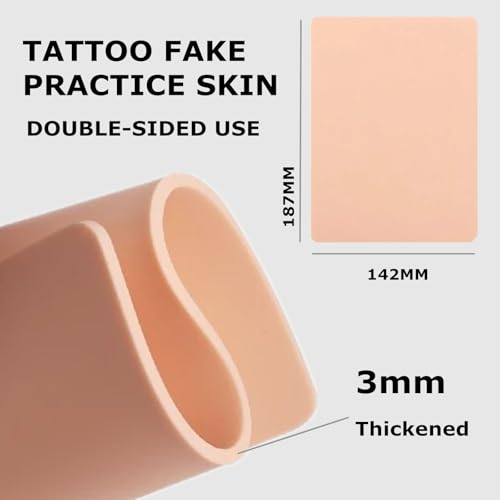 3mm Tattoo Skin Practice Kit - Yuelong 8Pcs Tattoo Fake Skin and 10Pcs Transfer Paper Kit Silicone Thick Practice Skins Double Sided and Tattoo Stencil Paper for Beginners and Experienced Artists