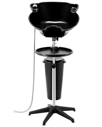 VEVOR Portable Shampoo Bowl, Deep Shampoo Sink for Washing Hair with Adjustable Height and Angle, Includes Drain Hose, Shower Head and Bucket, Portable Salon Sink for Barbershop Spa Center Use, Black