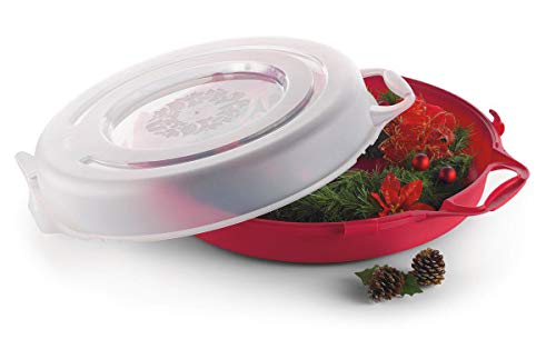 HOMZ Holiday Storage 24" Clear Plastic Wreath Container, Red, 3 Pack