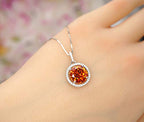 Round Sunstone Necklace Tangerine Orange Sapphire Pendant High Quality Lab created Sterling Silver 4 CT Red Orange Spessartite Garnet Jewelry