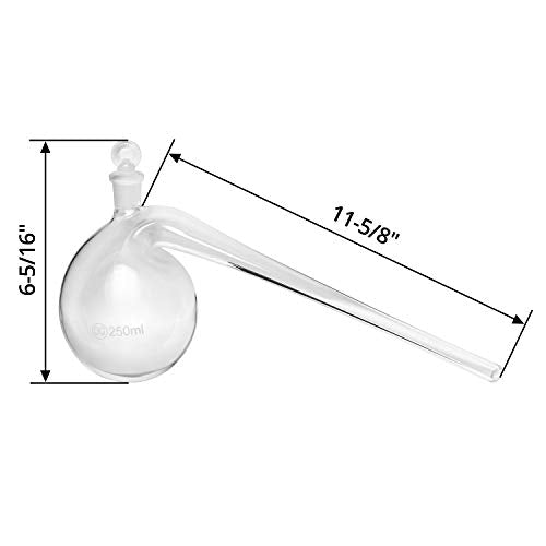 QWORK Distillation Retort, 250ml Lab Distillation Apparatus with Round Bottom and Ground Glass Stopper, for Distilling High Boiling Liquids