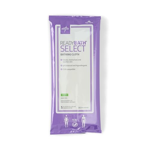 Medline ReadyBath Select Thick Adult Bath Wipes, 150 Wipes (5 Wipes, 30 Packs), Scented, No Rinse Formula with Aloe, Shower Wipes for Sensitive Skin & Alcohol-Free, 8 x 8 Inch