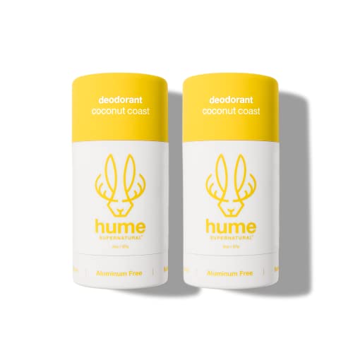 Hume Supernatural Aluminum Free Deodorant for Women & Men - Safe for Sensitive Skin - Probiotic, Plant-Based, Baking Soda Free, Aloe, & Cactus Flower, Anti Sweat, Stain & Odor - Coconut Coast 2-Pack