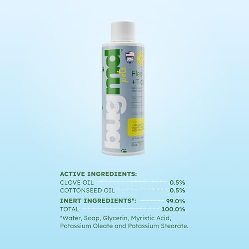 BugMD Flea and Tick Concentrate (3.7 oz) - Essential Oil-Powered Formula, Controls Fleas, Ticks, Mites in Dogs and Other Furred Animals, Spray on Pet Beds, Kennels
