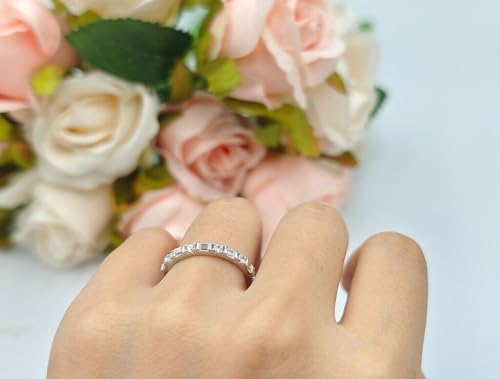 Drizzle Jewels 1Ct Round & Baguette Lab Created Diamond Tension Half Eternity Wedding Band Ring, 14K White Gold Finish (White, 9.25)