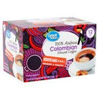 Great Value 100% Arabica Colombian Medium Dark Ground Coffee Pods, 0.33 oz, 12 count (Pack of 2)