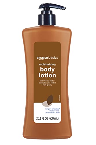 Amazon Basics Moisturizing Cocoa Butter Body Lotion for Dry Skin, Non-Greasy, Paraben Free, Lightly Scented, 20.3 Fl Oz, 4-Pack