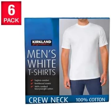 Kirkland Signature Men's Crew Neck Tee 100% Combed Heavyweight Cotton T-Shirts (Pack of 6), White, Large