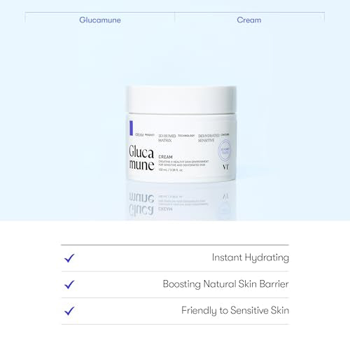 VT COSMETICS Glucamune Cream, Soothing&Calming, Light-weight Cream, Vegan mucin for All Skin Types (3.38 fl Oz/100ml)