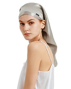 LilySilk Mulberry Silk Sleep Cap 100% 19 Momme Long Silk Bonnet for Curly Hair, Night Cap for Sleeping, Silk Hair Wrap for Women Silvergray