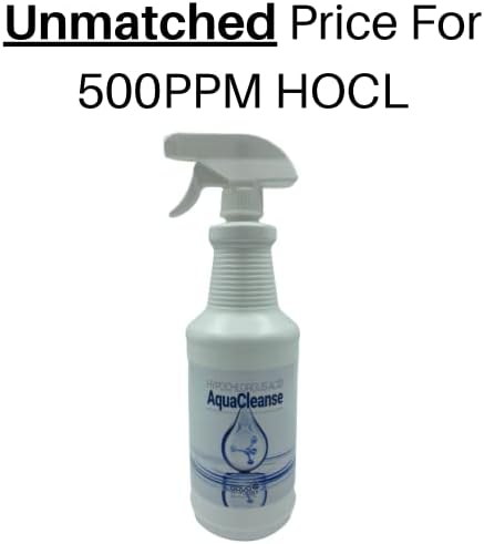 Hypochlorous Acid Spray - 500PPM 32oz Bottle For Cleaning - Dental & Medical Professionals Choice - All Natural HOCL Surface Cleaner - ULV Fogger Solution - Convenient Spray Bottle | Made In USA