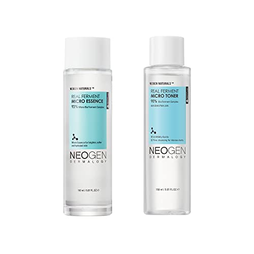 Neogen DERMALOGY Real Ferment Micro Collection - with Naturally Fermented Ingredients (Rice) & Hyaluronic Acid for Hydrated, Brightened and Healthy Skin (Micro Essence + Micro Toner Set)