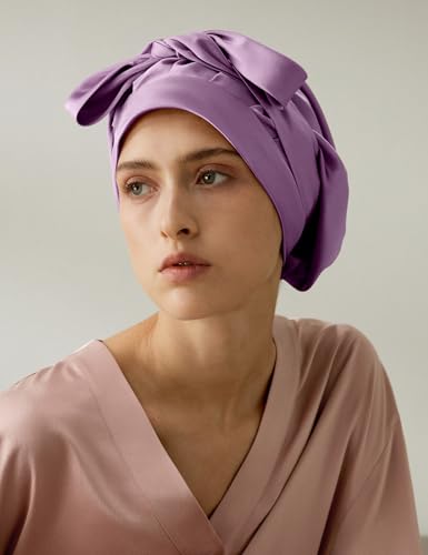 LilySilk 100% Silk Bonnet Pure Mulberry Silk Sleep Cap Womens Natural Silk Bonnet for Sleeping and Hair Care Night Hair Wrap with Long Elastic Band Stay On Lavender