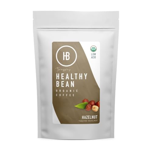 Healthy Bean Hazelnut Infused Organic Ground Coffee - Hazelnut Medium Roast Ground Coffee - Low Acid for Sensitive Stomachs, Smooth and Creamy Toasted Hazelnuts Flavor, Mold Free, 11oz