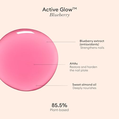 Manucurist Active Glow™ Blueberry All-in-One Perfecter Nail Polish & Care - No Lamp - Vegan & Made in France Ultra-Glowy Rose Mirror-Like Shine - Nail Concealer & Care - Plant-Based Ingredients
