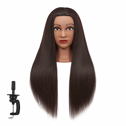 Hairginkgo Mannequin Head 26"-28" Yaki Synthetic Fiber Training Head Braiding Head Hair Styling Manikin Cosmetology Doll Head Hairdresser Training Model for Cutting Braiding with Clamp 92022BY0220