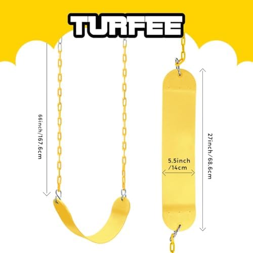 TURFEE Swing for Outdoor Swing Set - Pack of 1 Seat Replacement Kit with Heavy Duty Chains - Backyard Swingset Playground Accessories for Kids (Yellow)