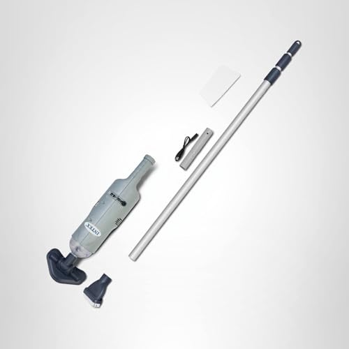 Intex Rechargeable Handheld Pool Vacuum Cleaner with 94” Telescoping Pole, 2 Brush Heads, & Shaft Adapter for PureSpas & Pools