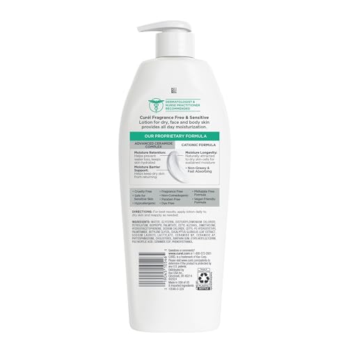 Curel Fragrance Free Lotion, Sensitive Hypoallergenic Lotion for Dry Skin, Dermatologist Recommended, 13 Oz, Pack of 3