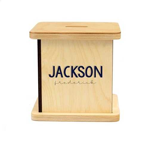 Wooden Piggy Bank for Kids and Adults, Personalized Gift Handmade in USA by BloomOwl, Custom Piggy Bank, Personalized Banks for Kids, Gifts for Baby Boys and Girls (Typography)