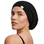 YANIBEST Silk Satin Bonnet Hair Cover Sleep Cap - Navy Blue Adjustable Stay on Silk Lined Slouchy Beanie Hat for Night Sleeping
