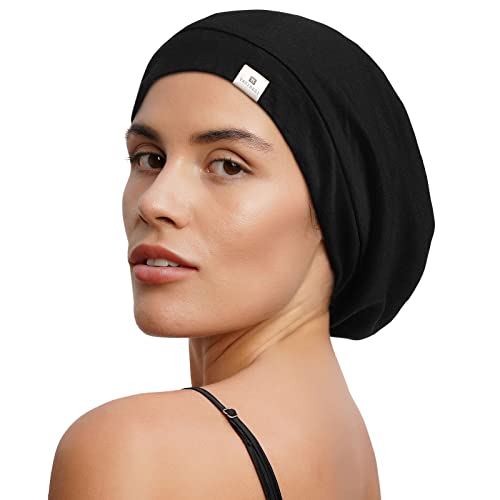YANIBEST Slouchy Beanie Hat Satin Lined Sleep Cap Satin Bonnet Chemo Headwear Caps for Women and Men Olive Green