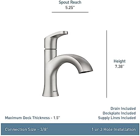 Moen 84346SRN Karis Spot Resist Brushed Nickel One-Handle Single Hole Bathroom Sink Faucet with Optional Deck Plate