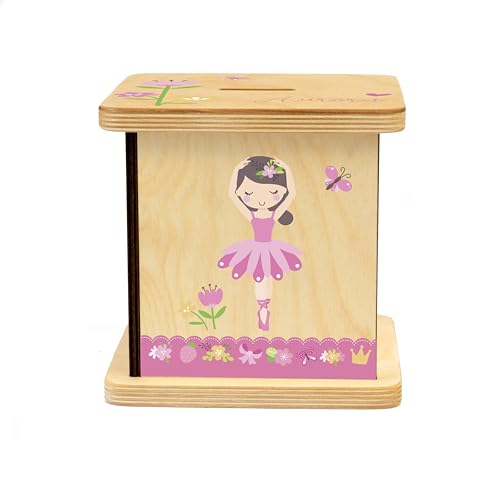 Wooden Piggy Bank for Kids and Adults, Personalized Gift Handmade in USA by BloomOwl, Custom Piggy Bank, Personalized Banks for Kids, Gifts for Baby Boys and Girls (Dance)