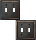 Double Toggle Light Switch Cover Adler Metal Wall Plate, 2-Pack Aged Bronze 2 Gang, Light Switch Cover Decorative Wallplate, Durable