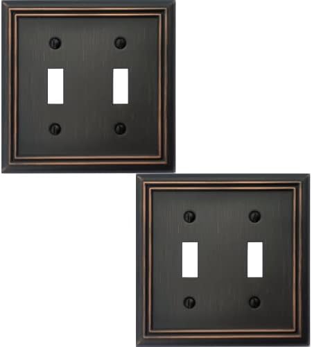 Double Toggle Light Switch Cover Adler Metal Wall Plate, 2-Pack Aged Bronze 2 Gang, Light Switch Cover Decorative Wallplate, Durable