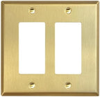 Rio Salto BRASS Metal Double Rocker Decora MIDSIZE Gold Double Light Switch Wall Plate Outlet Cover Wall Plate Receptacle Wallplate Dual Rocker Decora 2 Gang Decorator 4.92" x 4.92"