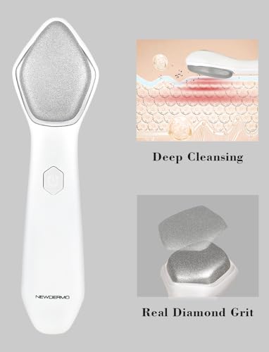 NEWDERMO Microdermabrasion Machine Pro, Large Diamond Electric Microdermabrasion Wand Tool With Red Light Therapy & 3 Levels Frequency for Face Body Exfoliate Skin Care(White)