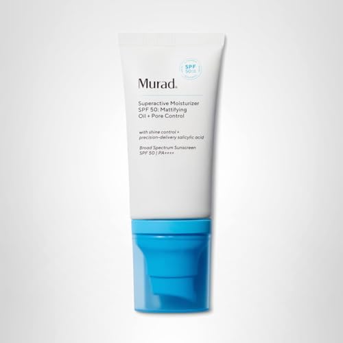 Murad Superactive Mattifying Oil and Pore Control Moisturizer SPF 50 - Shine Free Hydrating Facial Sunscreen Supercharged with Salicylic Acid To Smooth Texture and Minimize Look of Pores - 1.7Fl Oz