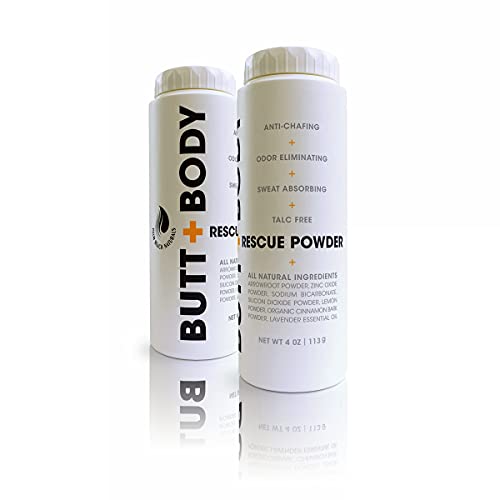 Butt & Body Rescue Powder - Whole Body Deodorant - Naturally Protects Skin & Eliminates Chafing, Rubbing, Sticking & Odors. No Talc. Made in USA - Absorbs Sweat & Keeps You Cooler. (4 Ounce - 2 Pack)