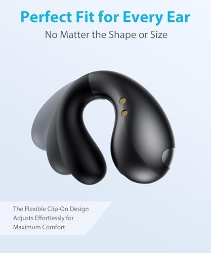 Ultra Open Ear Earbuds - Ergonomic Clip-On Earbuds, Bone Conduction Over-The-Ear Headphones with Waterproof Design and Secure Fit for Small Ears, Obsidian Black