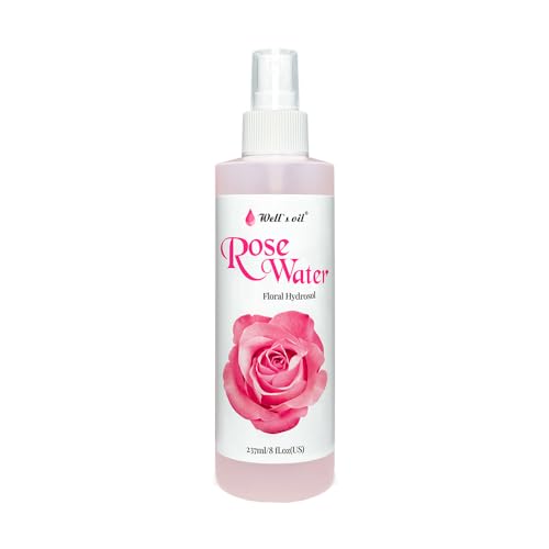 Well's Oil Rosewater Mist Spray (8 Fl oz) – Hydrates, Soothes & Refreshes | 100% Natural | No Chemical | for All Skin and Hair Types
