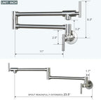 WOWOW Pot Filler Faucet Brushed Nickel, Brass Pot Filler Wall Mount Kitchen Stove Faucet with Double Joint Swing Arms