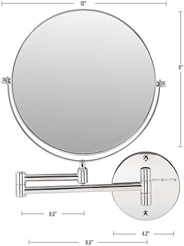 OVENTE 9" Wall Mounted Makeup Mirror with 1X/7X Magnification, Double Sided Magnifying Round Bathroom Vanity Mirror, 360° Swivel Design, Extendable and Folding Arm, Polished Chrome MNLFW90CH1X7X