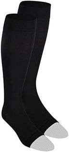 NuVein Medical Compression Stockings, 20-30 mmHg Support for Women & Men, Knee Length, Open Toe, Black, Large