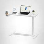 FLEXISPOT H7 Adjustable Overbed Bedside Table with Wheels Pneumatic Mobile Standing Laptop Desk Rolling Computer Cart Movable Overbed Table Hospital Home Use (31.5" W x 17.7" D, White Large)