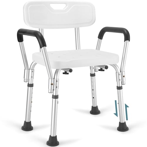 TABEKE Shower Chair for Inside Shower, Heavy Duty Shower Chair with Backrest & Padded Armrest, Height Adjustable Shower Bench, Shower Seat for Bathtub, Elderly and Disabled