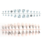 48Pcs Rhinestones Press on Nails Toenails Medium Almond Glossy Silver Glitter Acrylic False Nails 3D Butterfly Fake Nails Gel Glue on Nails for DIY Manicure Stick on Nails for Coquette Women Girls